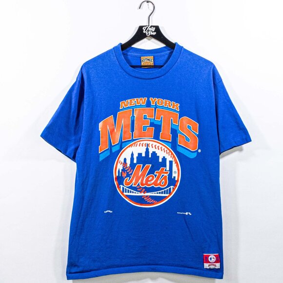 New York Mets MLB Big Logo T-Shirt Nutmeg Mills Large VTG 90s Baseball - Picture 1 of 9
